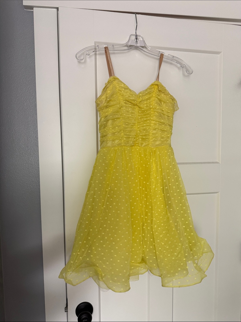 Weissman Yellow Polka Dot Spaghetti Strap Dance Comp Dress